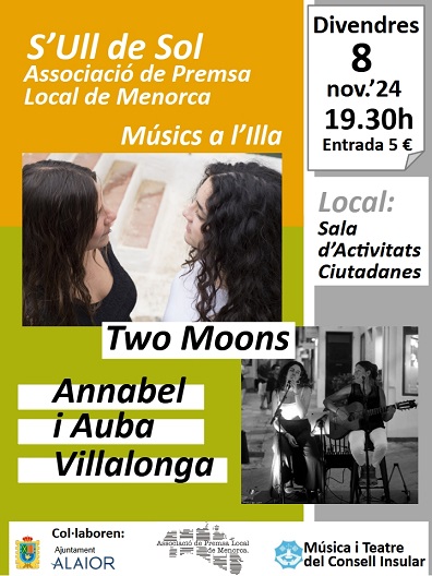 ACTUACIÓ MUSICAL, DIVENDRES 8 DE NOVEMBRE. ANNABEL I AUBA VILLALONGA. MUSICS A L’ILLA. A LA SALA D’ACTIVITATS CIUTADANES.